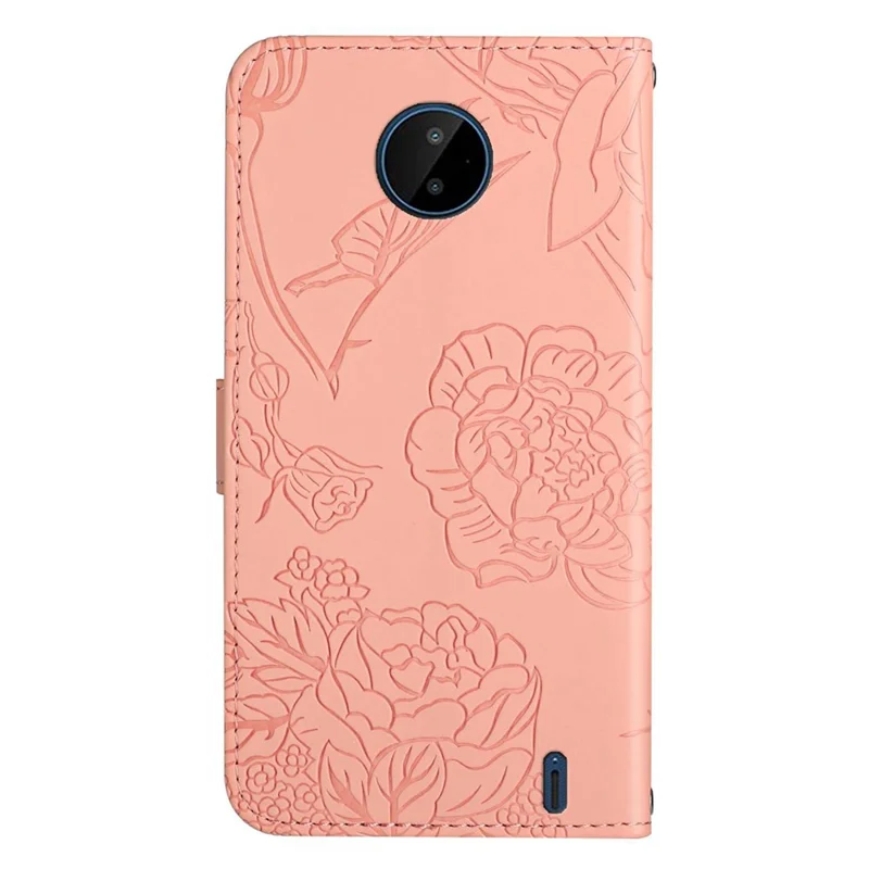 For Nokia C20/C10 Smartphone Case Bag Skin-touch Feeling PU Leather Imprinting Pattern Supporting Stand Wallet Phone Cover with Shoulder Strap - Pink