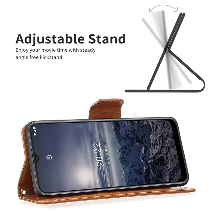 BF Leather Case Series-3 para Nokia G11/G21 Funda de teléfono móvil Textura de piel de lagarto Cubierta de cuero PU Funda de cartera Protección total del teléfono con soporte - Marrón