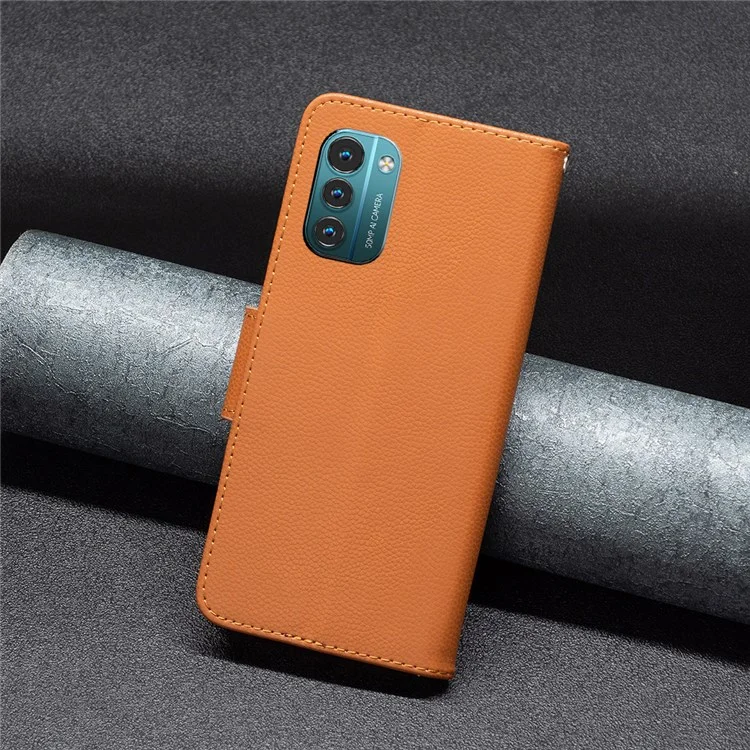 BF Leather Case Series-3 para Nokia G11/G21 Funda de teléfono móvil Textura de piel de lagarto Cubierta de cuero PU Funda de cartera Protección total del teléfono con soporte - Marrón