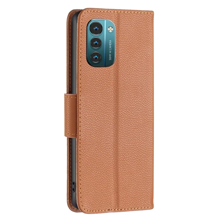 BF Leather Case Series-3 para Nokia G11/G21 Funda de teléfono móvil Textura de piel de lagarto Cubierta de cuero PU Funda de cartera Protección total del teléfono con soporte - Marrón