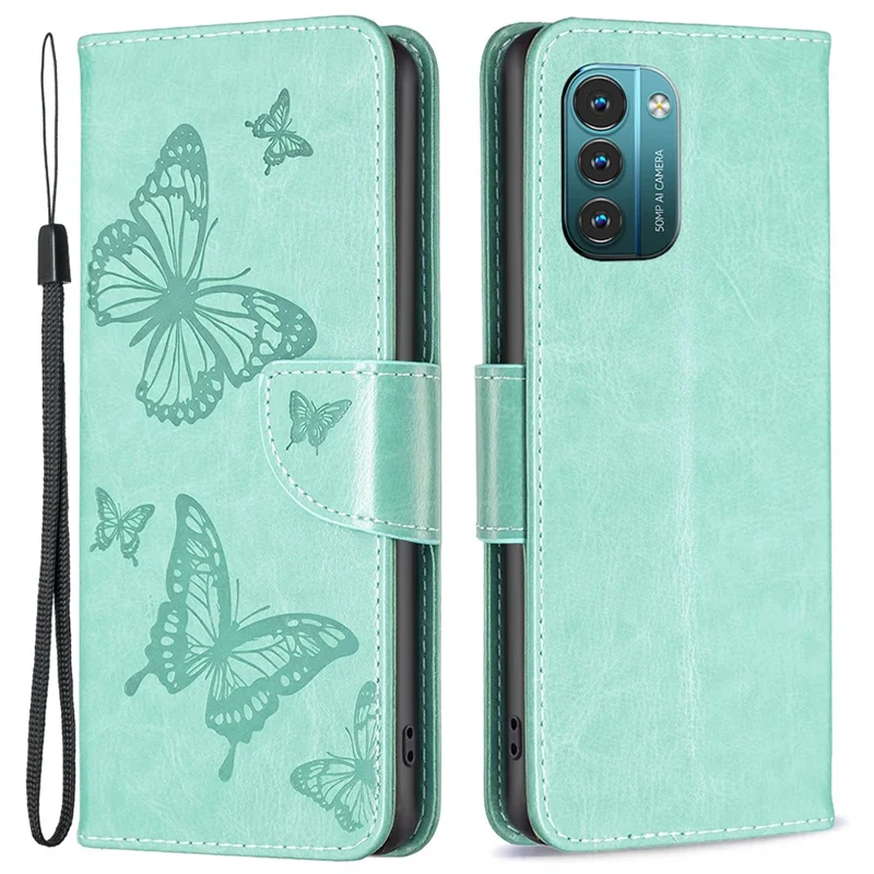 Para Nokia G11/G21 BF Imprimindo Padrões Série 4 Série 4 Butterflies Caso de Armazenamento Impressão da Carteira de Proteção Full Style Shell Shell - Verde