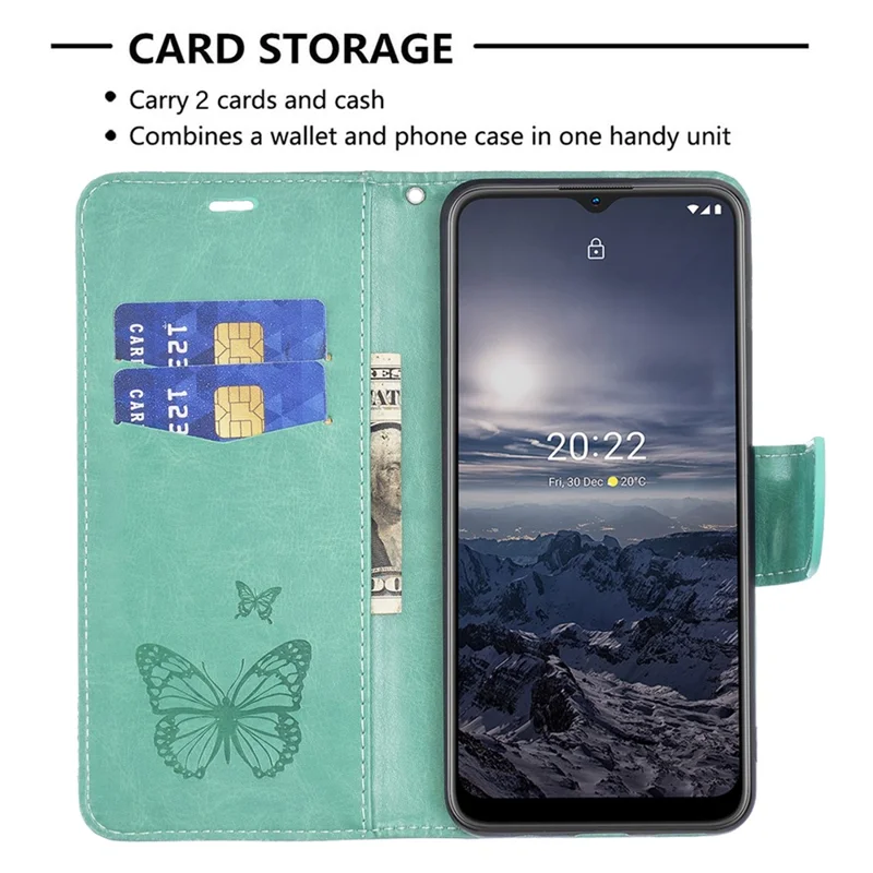 Para Nokia G11/G21 BF Imprimindo Padrões Série 4 Série 4 Butterflies Caso de Armazenamento Impressão da Carteira de Proteção Full Style Shell Shell - Verde