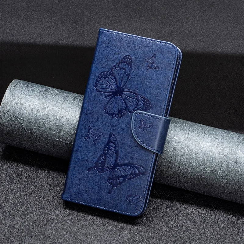 For Nokia G11 / G21 Wallet Case Imprinted Butterflies Leather Phone Cover with Strap - Dark Blue