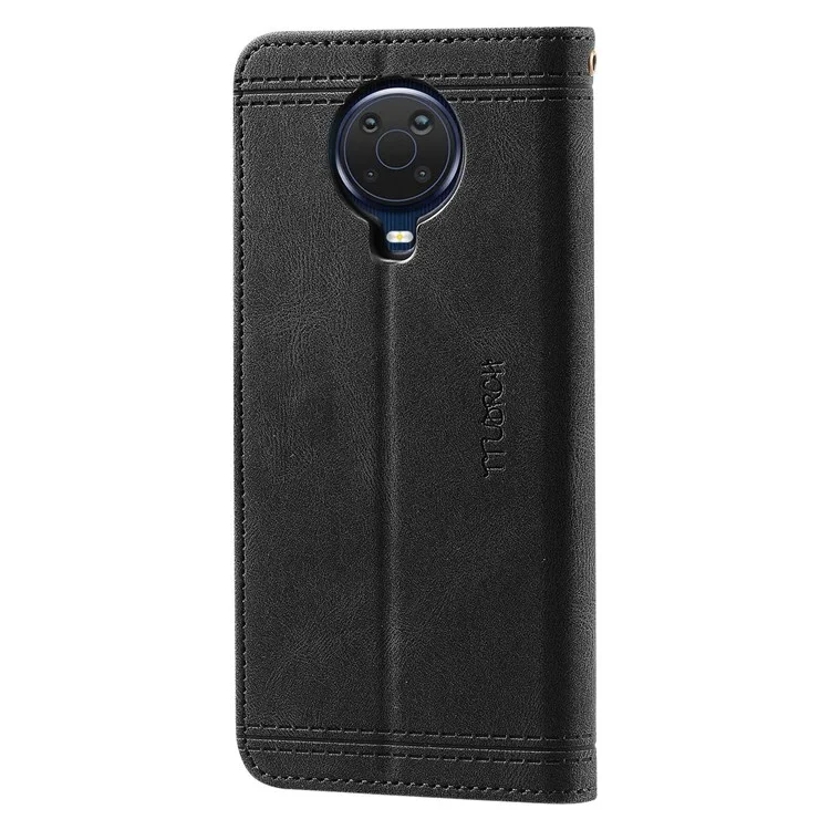 TTUDRCH Splicing Wallet Case for Nokia G20, RFID Blocking 004 Skin-touch Leather RFID Blocking Stand Shockproof Inner TPU Phone Cover with Strap - Black
