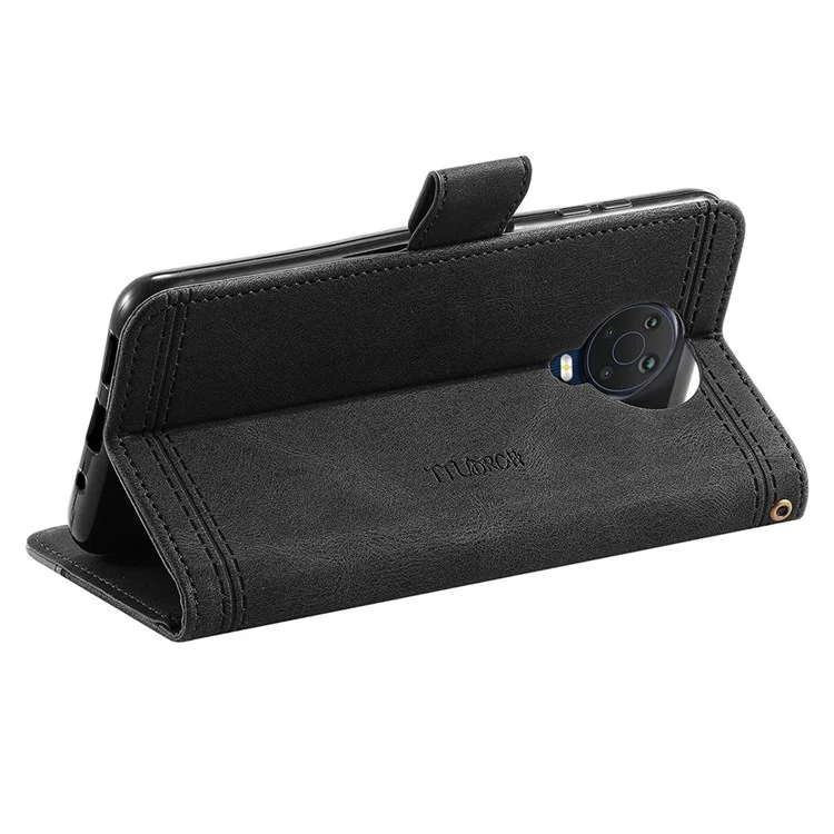 TTUDRCH Splicing Wallet Case for Nokia G20, RFID Blocking 004 Skin-touch Leather RFID Blocking Stand Shockproof Inner TPU Phone Cover with Strap - Black