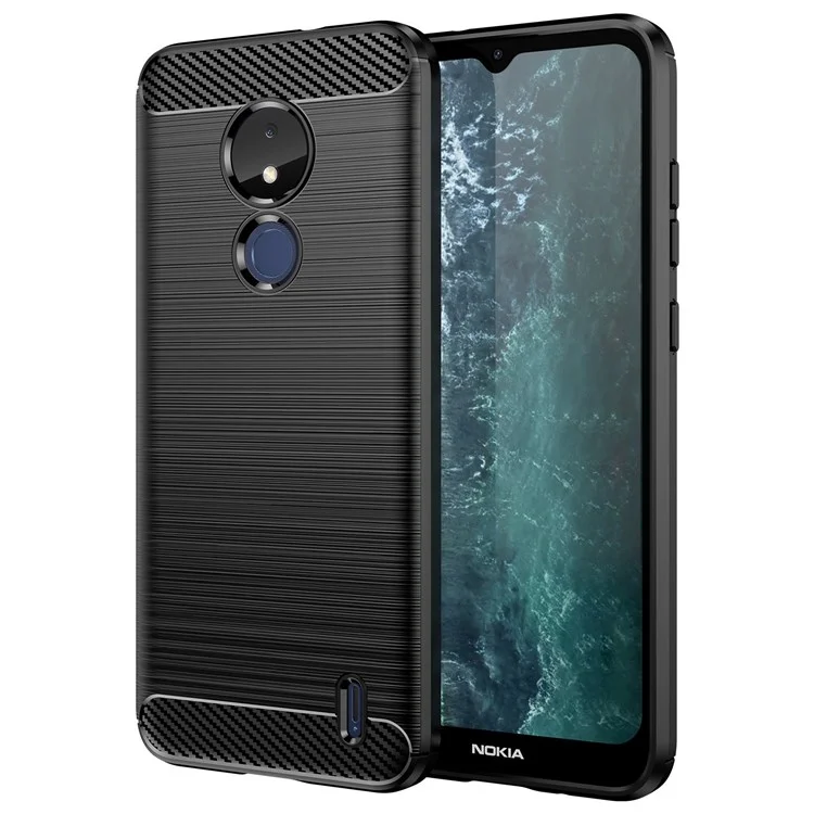 Pour Nokia C21 Brushed Carbon Fiber Texture Flexible TPU Case Mobile Phone Protective Cover - Noir