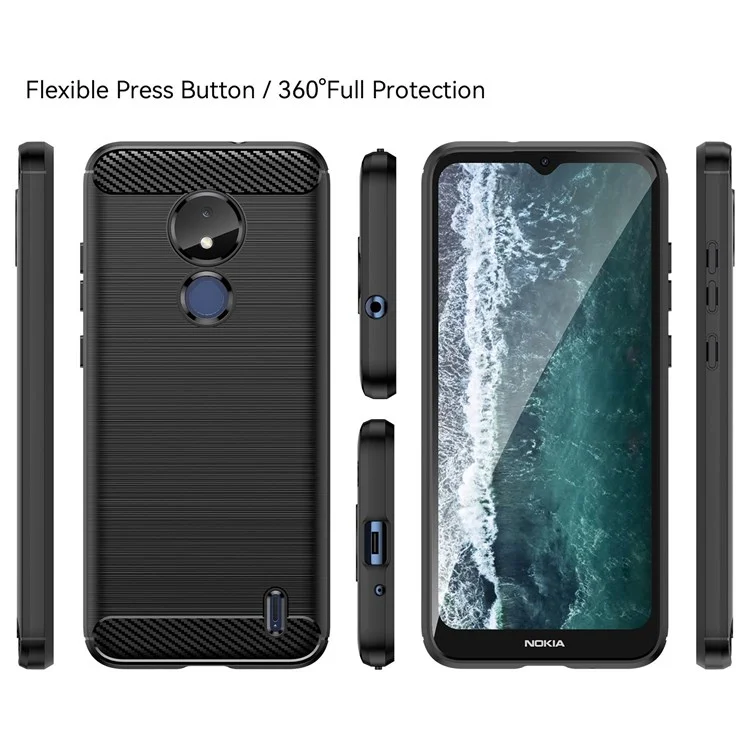 Pour Nokia C21 Brushed Carbon Fiber Texture Flexible TPU Case Mobile Phone Protective Cover - Noir