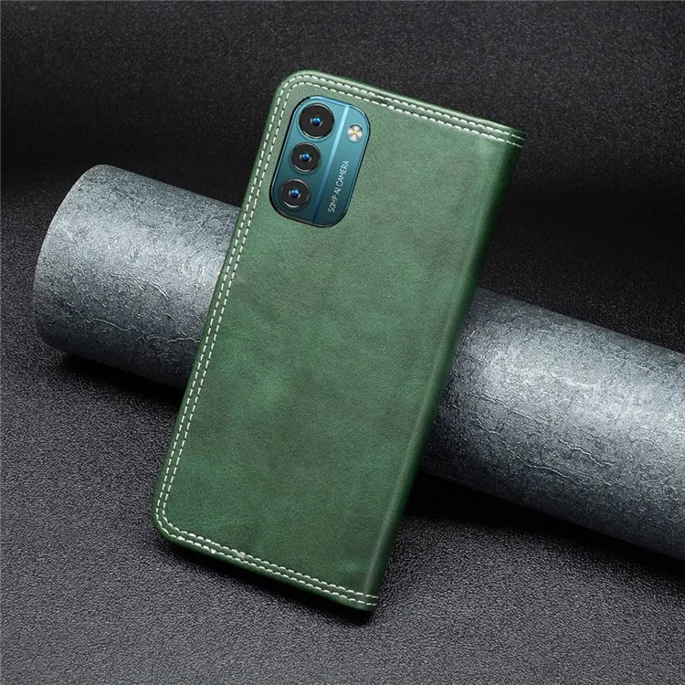 Color Binfen Para Nokia G21/G11 BF Series de Cuero-8 de 12 Estados de Estilo Ajustable Con Diseño de Ranuras Para Tarjetas, Estuche de Cuero de Empalme Cubierta de Líneas de Costura - Verde