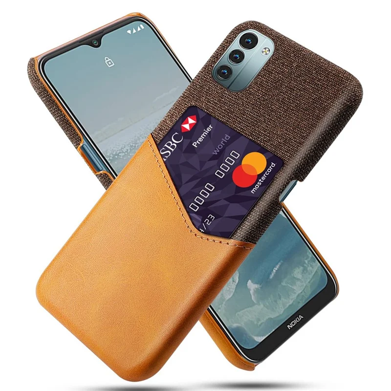 For Nokia G11/G21 Cell Phone Cover Anti-scratch Card Slots Cloth Texture PC + PU Leather Anti-fall Back Case - Orange