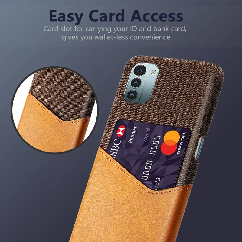 For Nokia G11/G21 Cell Phone Cover Anti-scratch Card Slots Cloth Texture PC + PU Leather Anti-fall Back Case - Orange