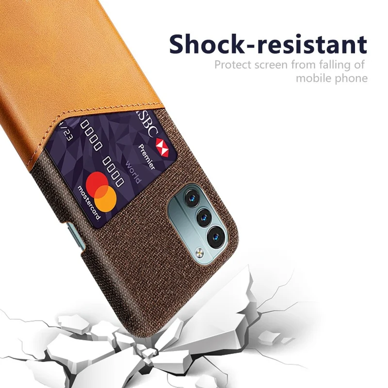 For Nokia G11/G21 Cell Phone Cover Anti-scratch Card Slots Cloth Texture PC + PU Leather Anti-fall Back Case - Orange