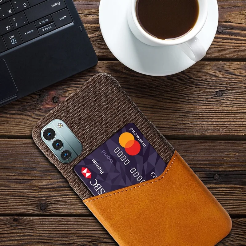 For Nokia G11/G21 Cell Phone Cover Anti-scratch Card Slots Cloth Texture PC + PU Leather Anti-fall Back Case - Orange