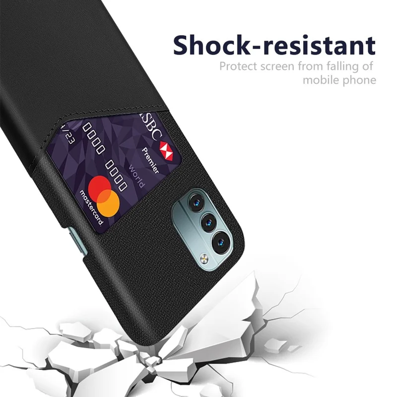 For Nokia G11/G21 Cell Phone Cover Anti-scratch Card Slots Cloth Texture PC + PU Leather Anti-fall Back Case - Black
