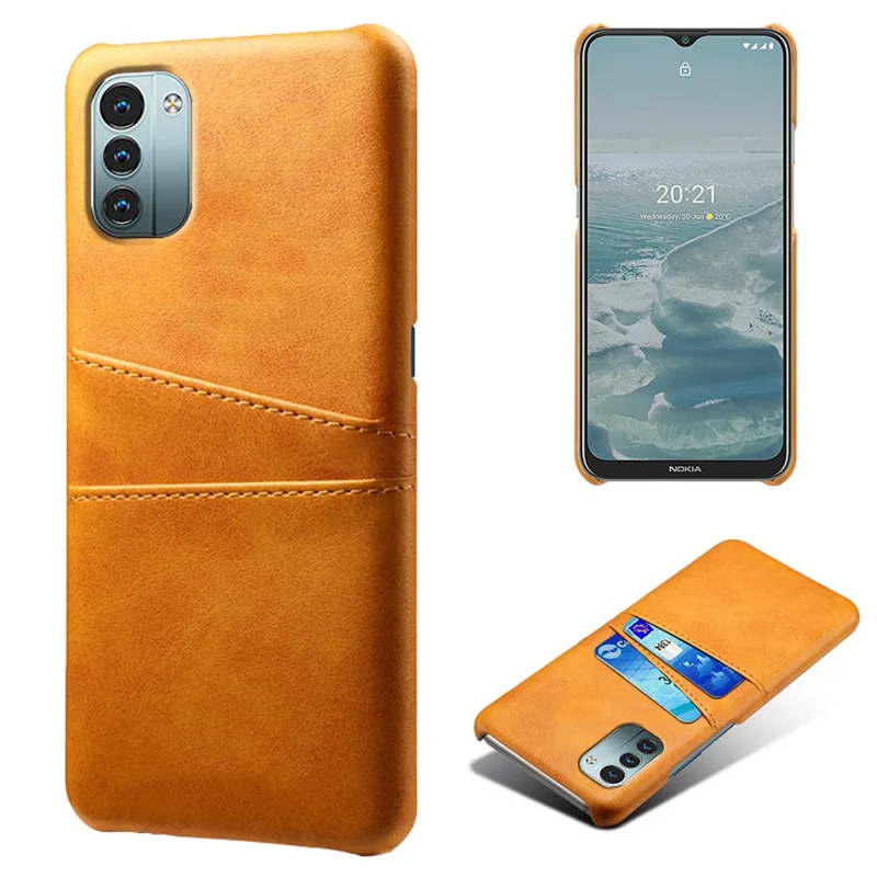 For Nokia G21/G11 Multipurpose Card Slots Phone Protector PU Leather Coated Hard PC Cover Case Shell - Orange