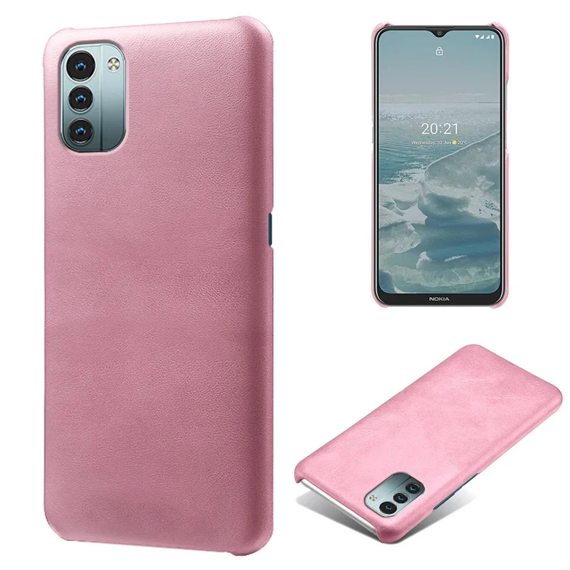 For Nokia G21/G11 Phone Cover Scratch-resistant Textured PU Leather Coated PC Phone Case - Rose Gold