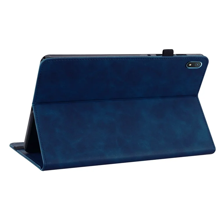 Pour Nokia T20 Housse de protection pour tablette de couleur unie avec poche zippée, fentes pour cartes, protection anti-chute en cuir PU et support - Bleu foncé