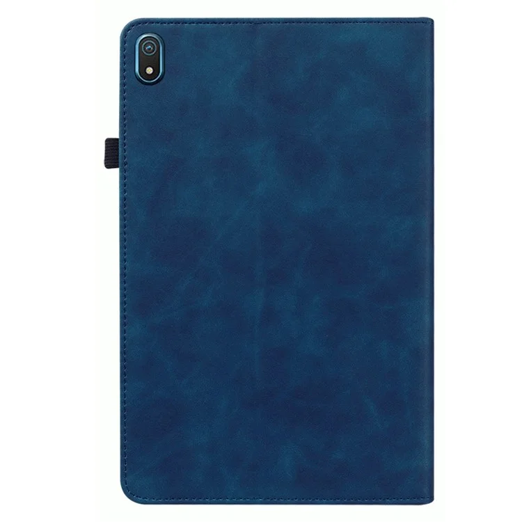 Pour Nokia T20 Housse de protection pour tablette de couleur unie avec poche zippée, fentes pour cartes, protection anti-chute en cuir PU et support - Bleu foncé