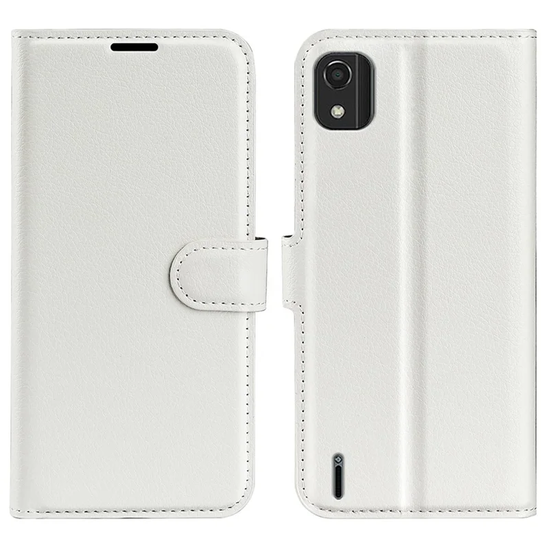 Litchi-structuurhoes voor Nokia C2 2e editie, inklapbare standaard PU-lederen portemonnee mobieltjeshoes - Wit