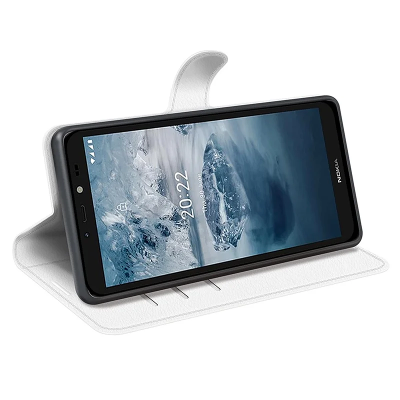 Litchi-structuurhoes voor Nokia C2 2e editie, inklapbare standaard PU-lederen portemonnee mobieltjeshoes - Wit