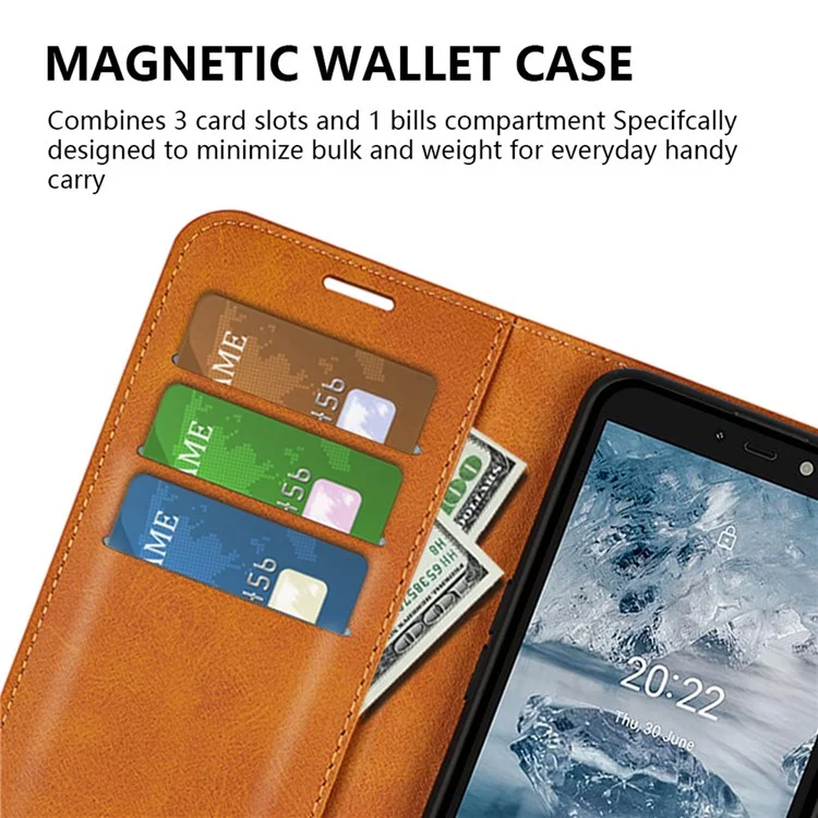 Para Nokia C2 2a Edición Square Magnetic Cuase Magnetic PU Cuero De Cuero Folio Flip Case Fundación A Prueba De Choque - Amarillo