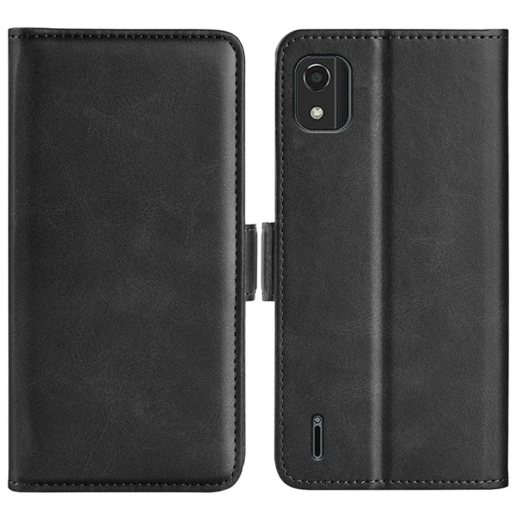Pour Nokia C2 2nd Edition Dual Magnetic Clasp Stand Pu Leather Case Folio Flip Phone Portefeuille Couvercle Protecteur - Le Noir