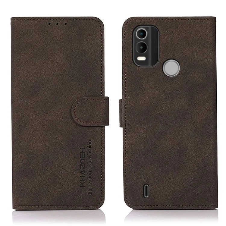 KHAZNEH for Nokia C21 Plus Full Coverage Phone Cover Anti-scratch Textured PU Leather Wallet Stand Phone Case Well-protected Cell Phone Shockproof Shell with Card Holder - Brown