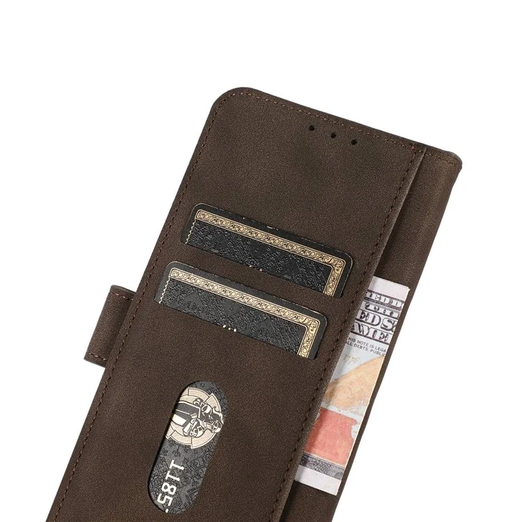 KHAZNEH for Nokia C21 Plus Full Coverage Phone Cover Anti-scratch Textured PU Leather Wallet Stand Phone Case Well-protected Cell Phone Shockproof Shell with Card Holder - Brown