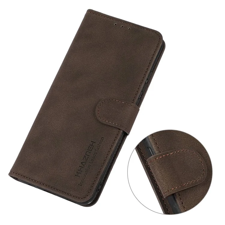 KHAZNEH for Nokia C21 Plus Full Coverage Phone Cover Anti-scratch Textured PU Leather Wallet Stand Phone Case Well-protected Cell Phone Shockproof Shell with Card Holder - Brown