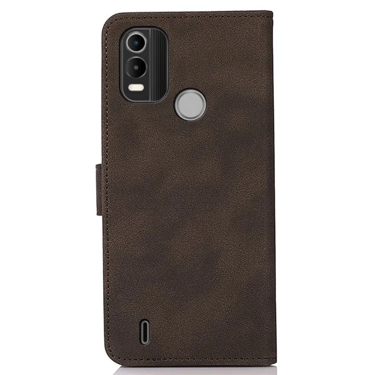 KHAZNEH for Nokia C21 Plus Full Coverage Phone Cover Anti-scratch Textured PU Leather Wallet Stand Phone Case Well-protected Cell Phone Shockproof Shell with Card Holder - Brown