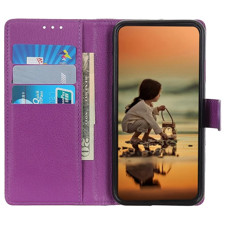Pour Nokia C21 Plus Litchi Texture Wallet Case PU Leather Stand Magnetic Drop Protection Shockproof Cover - Purple