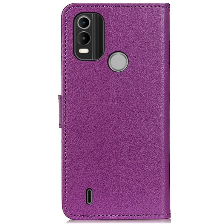 Pour Nokia C21 Plus Litchi Texture Wallet Case PU Leather Stand Magnetic Drop Protection Shockproof Cover - Purple