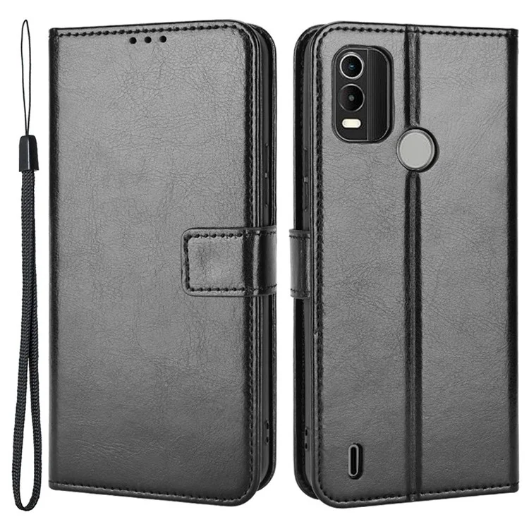 Pour Nokia C21 Plus Crazy Horse Texture PU Leather Magnetic Case Anti-scratch TPU Inner Shell Shockproof Viewing Stand Flip Wallet Cover - Noir
