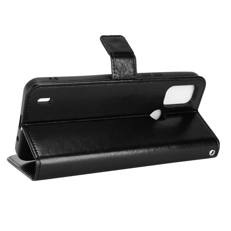 Pour Nokia C21 Plus Crazy Horse Texture PU Leather Magnetic Case Anti-scratch TPU Inner Shell Shockproof Viewing Stand Flip Wallet Cover - Noir