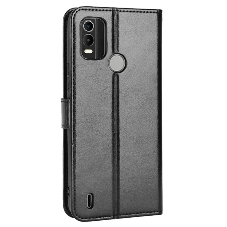 Pour Nokia C21 Plus Crazy Horse Texture PU Leather Magnetic Case Anti-scratch TPU Inner Shell Shockproof Viewing Stand Flip Wallet Cover - Noir