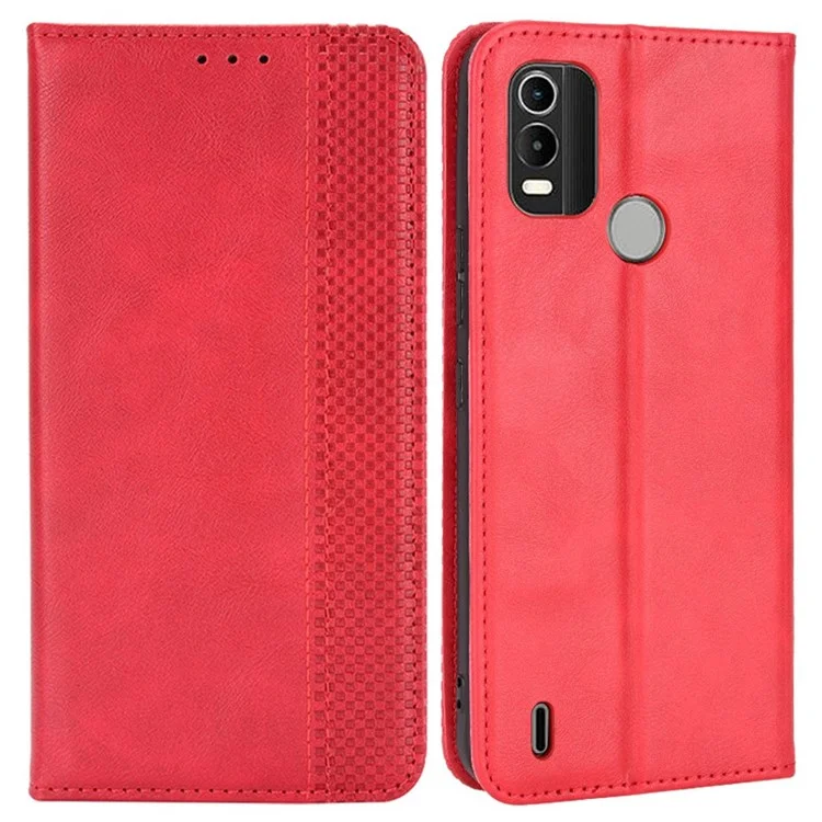 For Nokia C21 Plus Retro Surface Anti-Scratch Wallet Leather Phone Case Mobile Phone Protector with Stand - Red