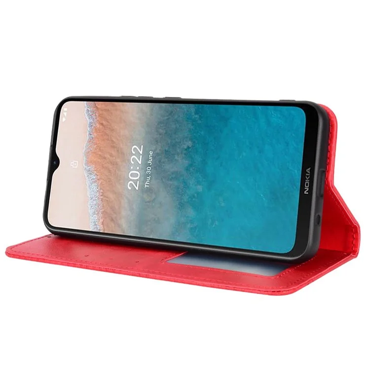 For Nokia C21 Plus Retro Surface Anti-Scratch Wallet Leather Phone Case Mobile Phone Protector with Stand - Red