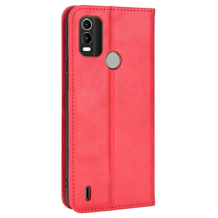 For Nokia C21 Plus Retro Surface Anti-Scratch Wallet Leather Phone Case Mobile Phone Protector with Stand - Red