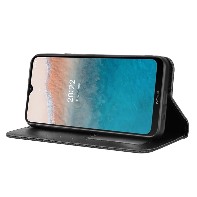 Для Nokia C21 Plus Retro Surface Anti-Scratch Wallet Leather Phone Case Mobile Phone Protector with Stand - Black