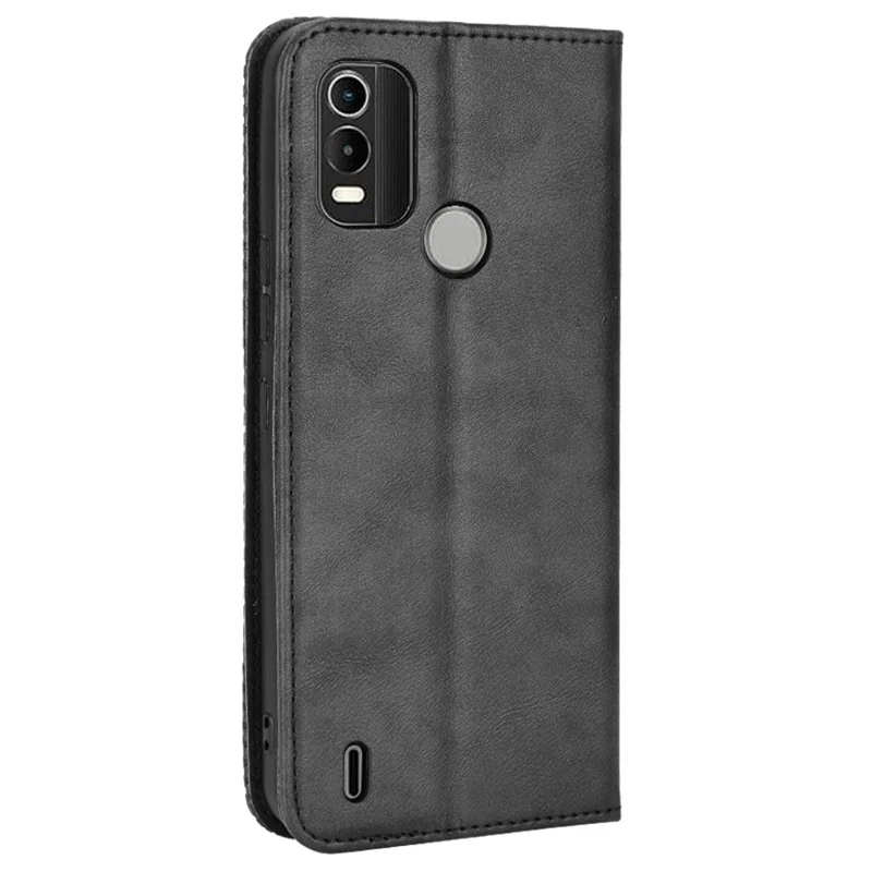 Для Nokia C21 Plus Retro Surface Anti-Scratch Wallet Leather Phone Case Mobile Phone Protector with Stand - Black