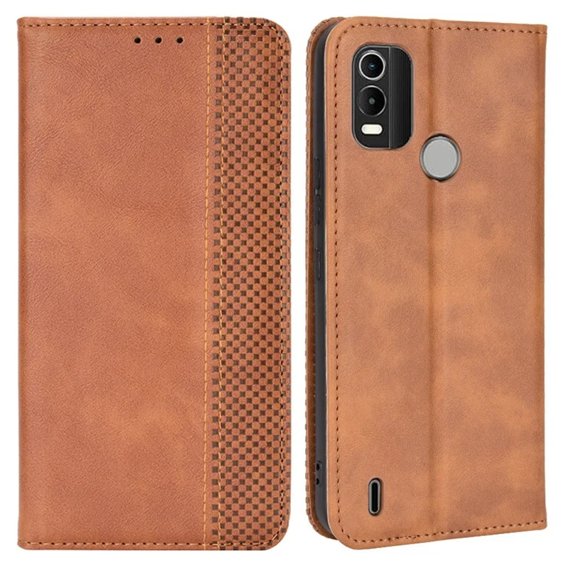 For Nokia C21 Plus Retro Surface Anti-Scratch Wallet Leather Phone Case Mobile Phone Protector with Stand - Brown