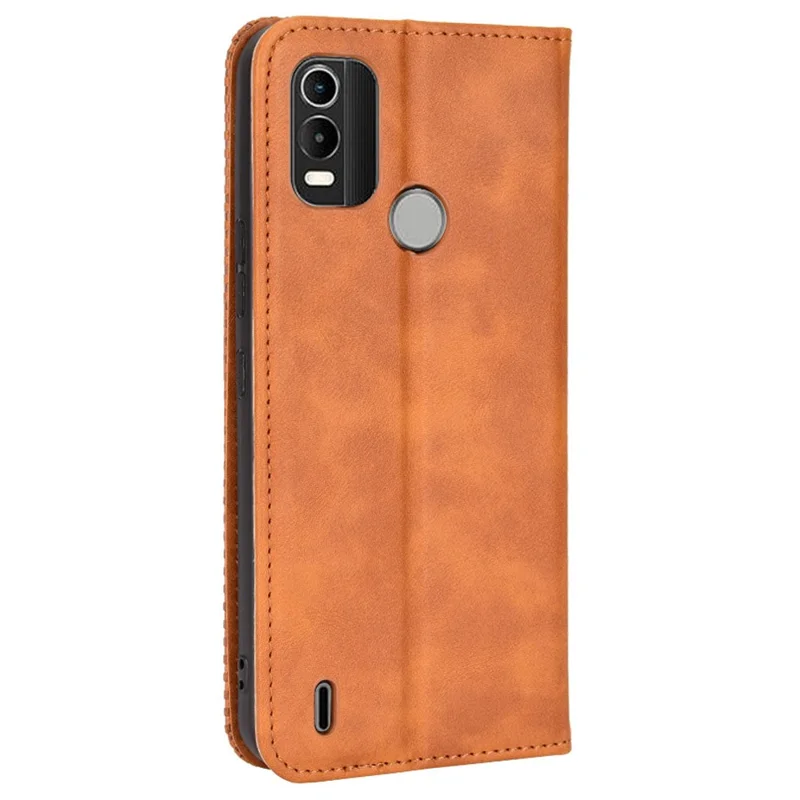 For Nokia C21 Plus Retro Surface Anti-Scratch Wallet Leather Phone Case Mobile Phone Protector with Stand - Brown