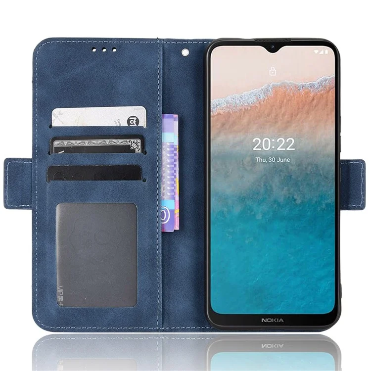 Protective Case for Nokia C21 Plus Folio Flip Anti-drop Wallet Style Phone Cover PU Leather Case with Multiple Card Slots - Blue