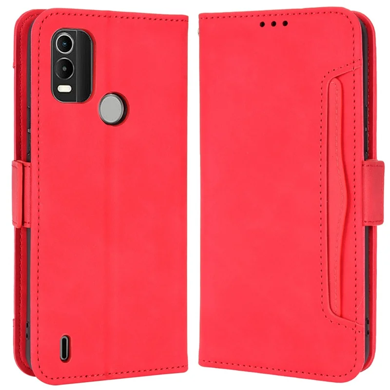 Protective Case for Nokia C21 Plus Folio Flip Anti-drop Wallet Style Phone Cover PU Leather Case with Multiple Card Slots - Red