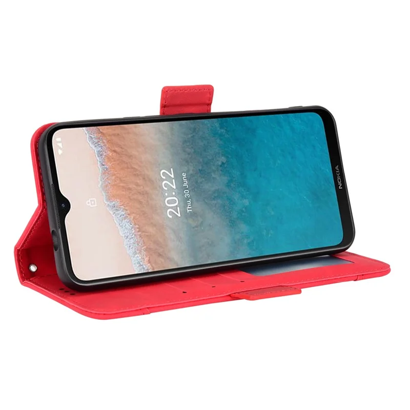 Protective Case for Nokia C21 Plus Folio Flip Anti-drop Wallet Style Phone Cover PU Leather Case with Multiple Card Slots - Red