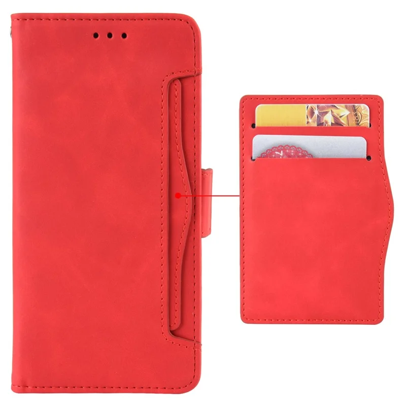 Protective Case for Nokia C21 Plus Folio Flip Anti-drop Wallet Style Phone Cover PU Leather Case with Multiple Card Slots - Red