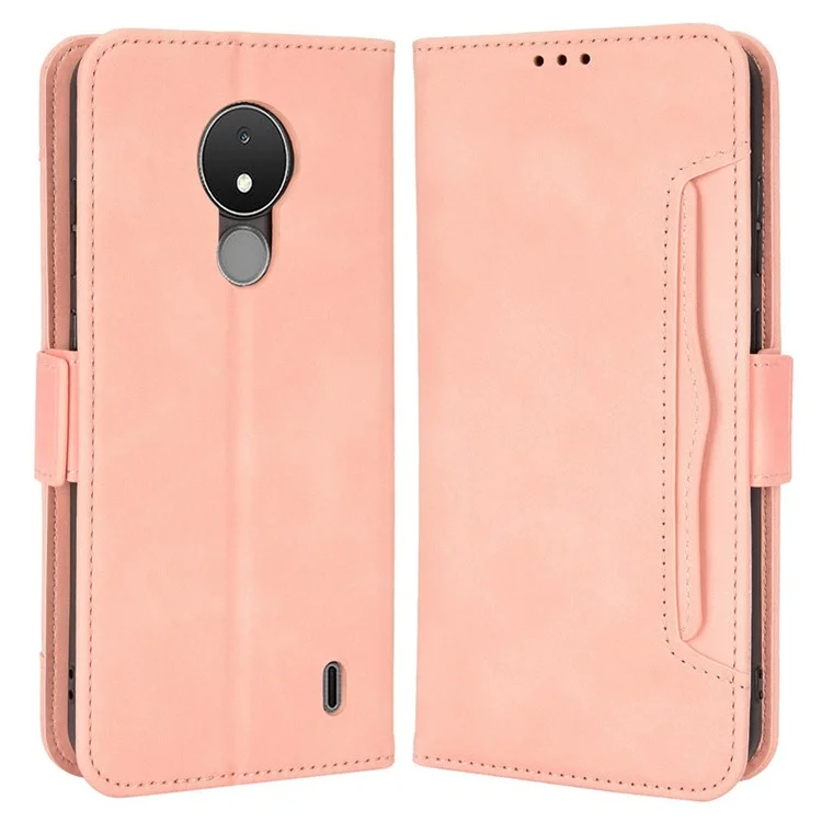 Pour Nokia C21 4G Protection Complète du Corps Anti-fall PU Cuir Cuir Portefeuille Support Shel Téléphone Avec Plusieurs Emplacements de Carte - Rose