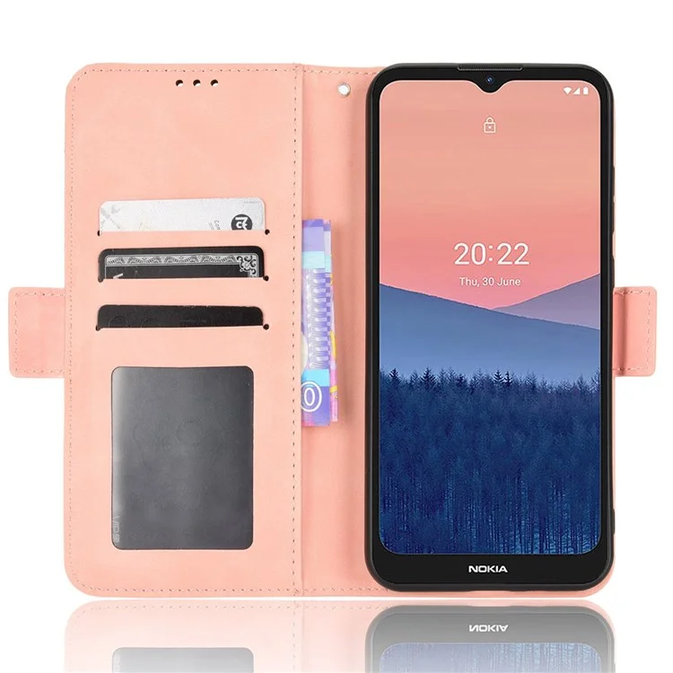 For Nokia C21 4G Full Body Protection Anti-fall PU Leather Case Wallet Stand Phone Shell with Multiple Card Slots - Pink