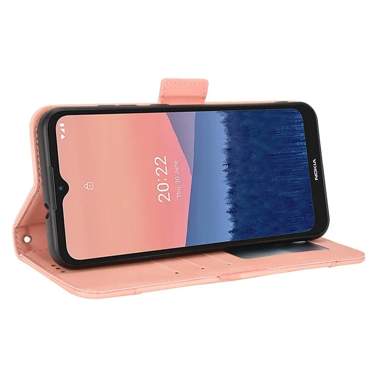 Pour Nokia C21 4G Protection Complète du Corps Anti-fall PU Cuir Cuir Portefeuille Support Shel Téléphone Avec Plusieurs Emplacements de Carte - Rose