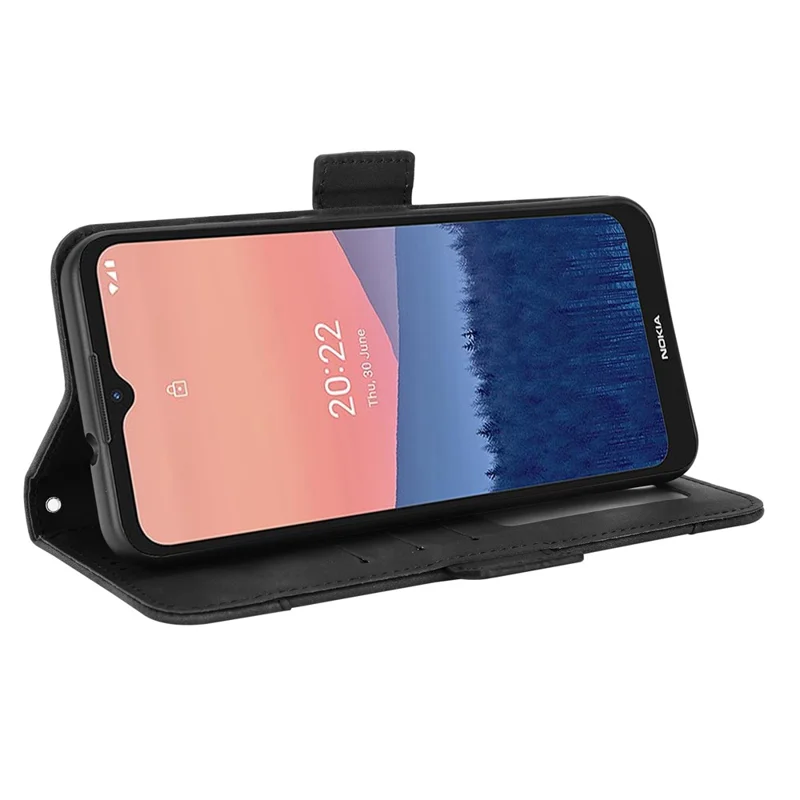 For Nokia C21 4G Full Body Protection Anti-fall PU Leather Case Wallet Stand Phone Shell with Multiple Card Slots - Black