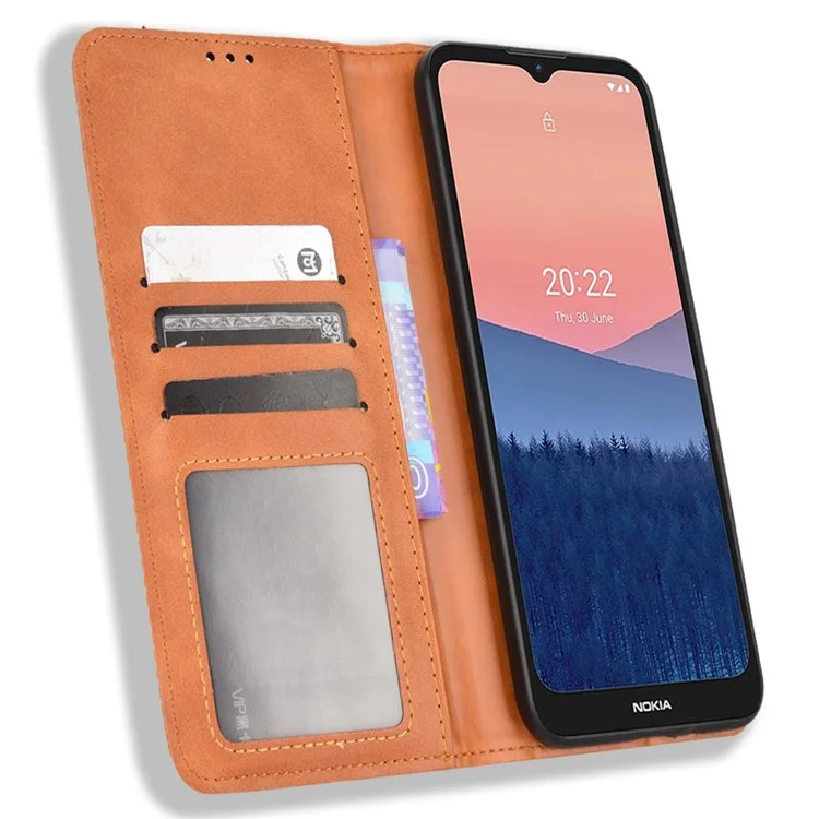 Para Nokia C21 4G Stand Willet Function Funcion PU Retro Texture Anti-shock Celebe Case Shell - Marrón